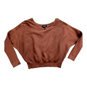 Express Dusty Rose Ribbed Cropped Bat Wing Viscose Sweater